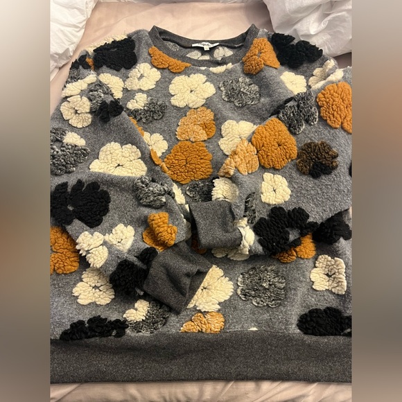 Haptics Tops - Floral Applique Gray Pullover Sweatshirt with Mustard Accents